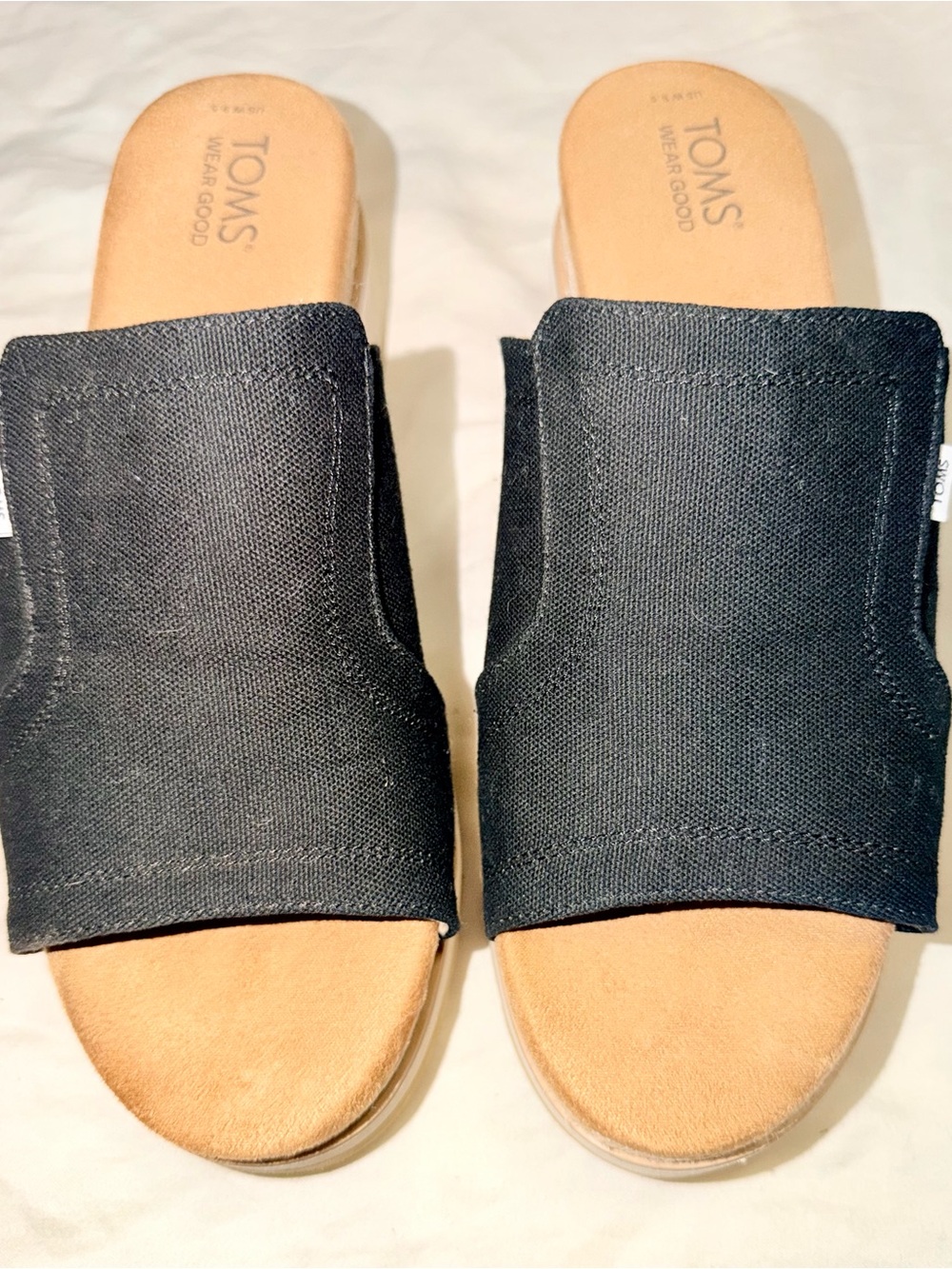 Toms Diana Mule Wedge Black Canvas Sandals